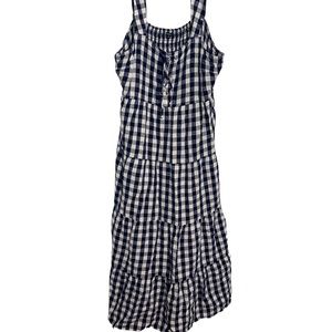 Navy and White Gingham Maxi Dress | Who What Wear | Navy Gingham Linen